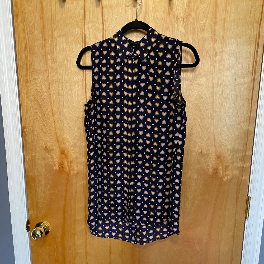 J.CREW Silk Multi-Colored Heart Print Top SZ 2